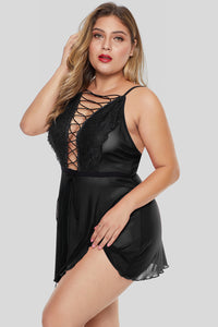 Black Lace-up Plus Size Babydoll - Aoka Styles Australia