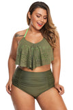 Green Allure Juniors Plus Size Laser Cut Flounce Swimwear - Aoka Styles Australia