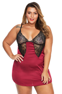 Red Coloblock Lace Cup Hollow-out Plus Size Babydoll - Aoka Styles Australia