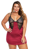 Red Coloblock Lace Cup Hollow-out Plus Size Babydoll - Aoka Styles Australia