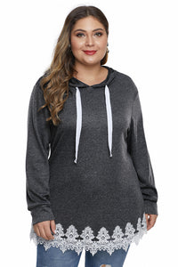 Gray Plus Size Supersoft Hoodie Sweatshirt With Lace Trim - Aoka Styles Australia