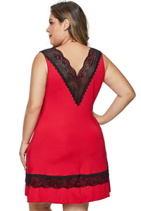 Red Plus Size Babydoll with Lace Detail - Aoka Styles Australia