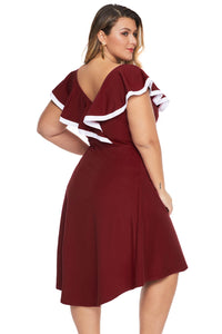 Red Frill Dip Hem Plus Size Dress - Aoka Styles Australia