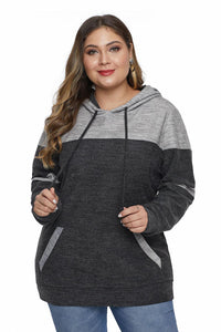 Black Color Block Pullover Plus Size Hoodie with Pocket - Aoka Styles Australia