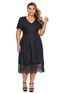 Lace Hemline Pleated Plus Size Dress - Aoka Styles Australia