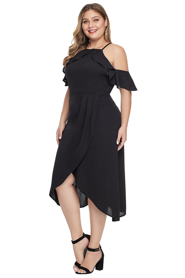 Black Off Shoulder Drop Sleeve Plus Size Dress - Aoka Styles Australia