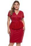 Red Plus Size Lace Peplum Dress - Aoka Styles Australia