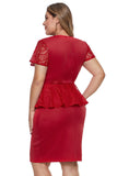 Red Plus Size Lace Peplum Dress - Aoka Styles Australia