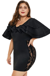 Black Cascading Shoulder Lace Insert Plus Size Dress - Aoka Styles Australia