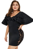 Black Cascading Shoulder Lace Insert Plus Size Dress - Aoka Styles Australia