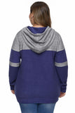 Blue Color Block Pullover Plus Size Hoodie with Pocket - Aoka Styles Australia