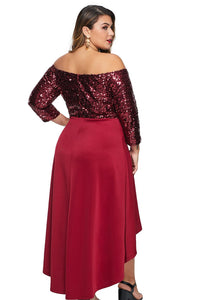 Red Off Shoulder Sequin Bodice Hi-lo Plus Size Dress - Aoka Styles Australia