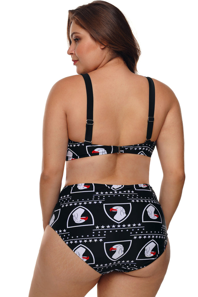 Eagles and Stars Black 2pcs Plus Size High Waist Swimsuit - Aoka Styles Australia