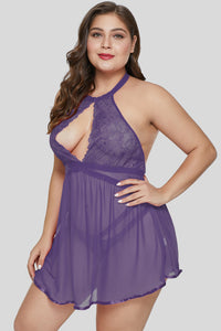 Purple Plus Size Sheer Fantasy Babydoll Set - Aoka Styles Australia