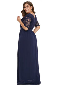 Blue Plus Size Chiffon Evening Party Maxi Dress - Aoka Styles Australia