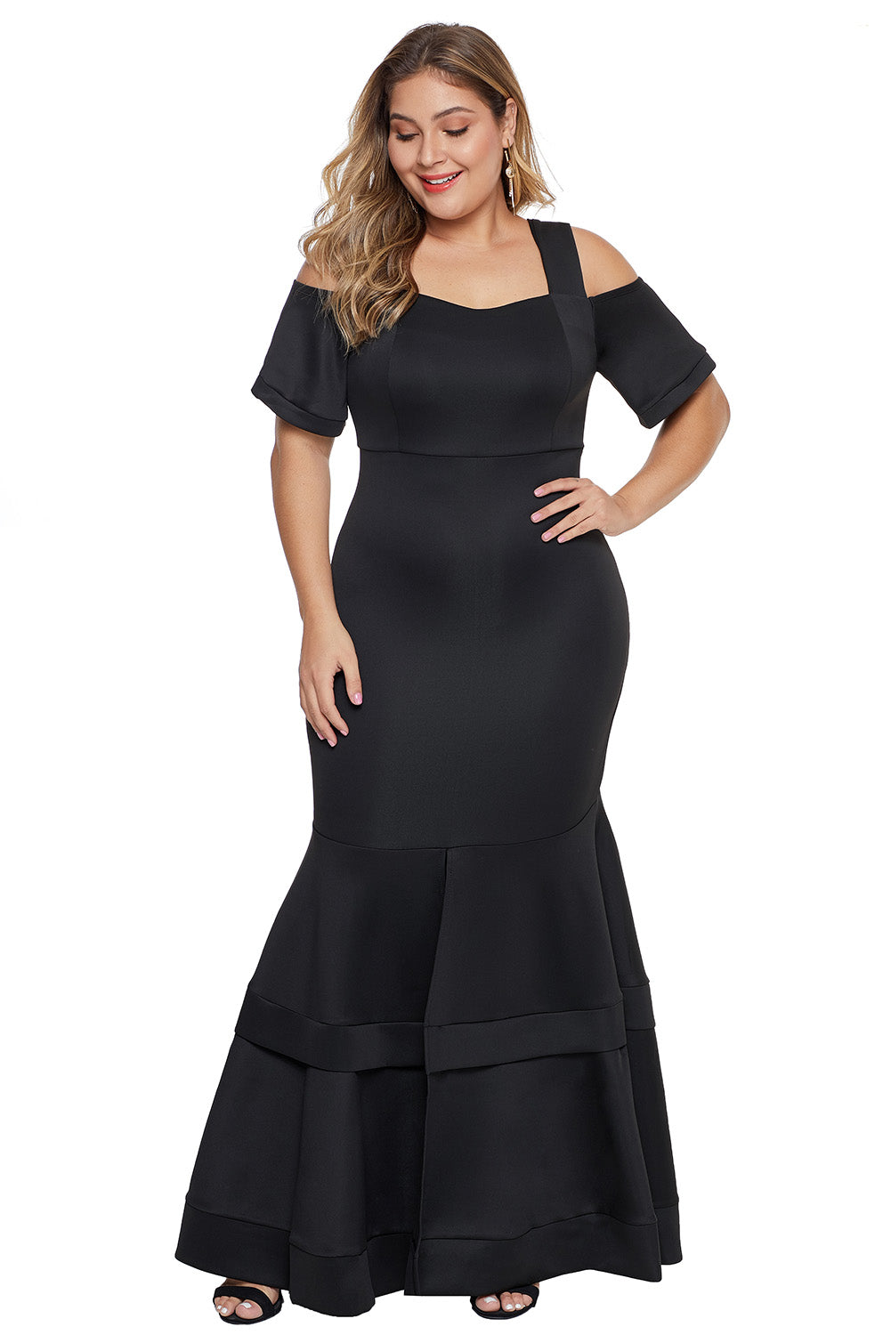 Black Cold Shoulder Plus Size Mermaid Dress - Aoka Styles Australia