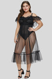 Black Plus Size Teddy Lingerie with Tulle Layer - Aoka Styles Australia