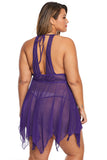 Purple Deep V Neck Halter Plus Size Babydoll - Aoka Styles Australia