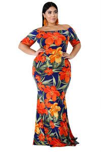 California Poppy Mermaid Plus Size Dress - Aoka Styles Australia