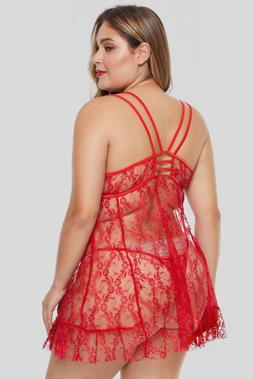 Red Floral Lace Plus Size Lingerie Set - Aoka Styles Australia