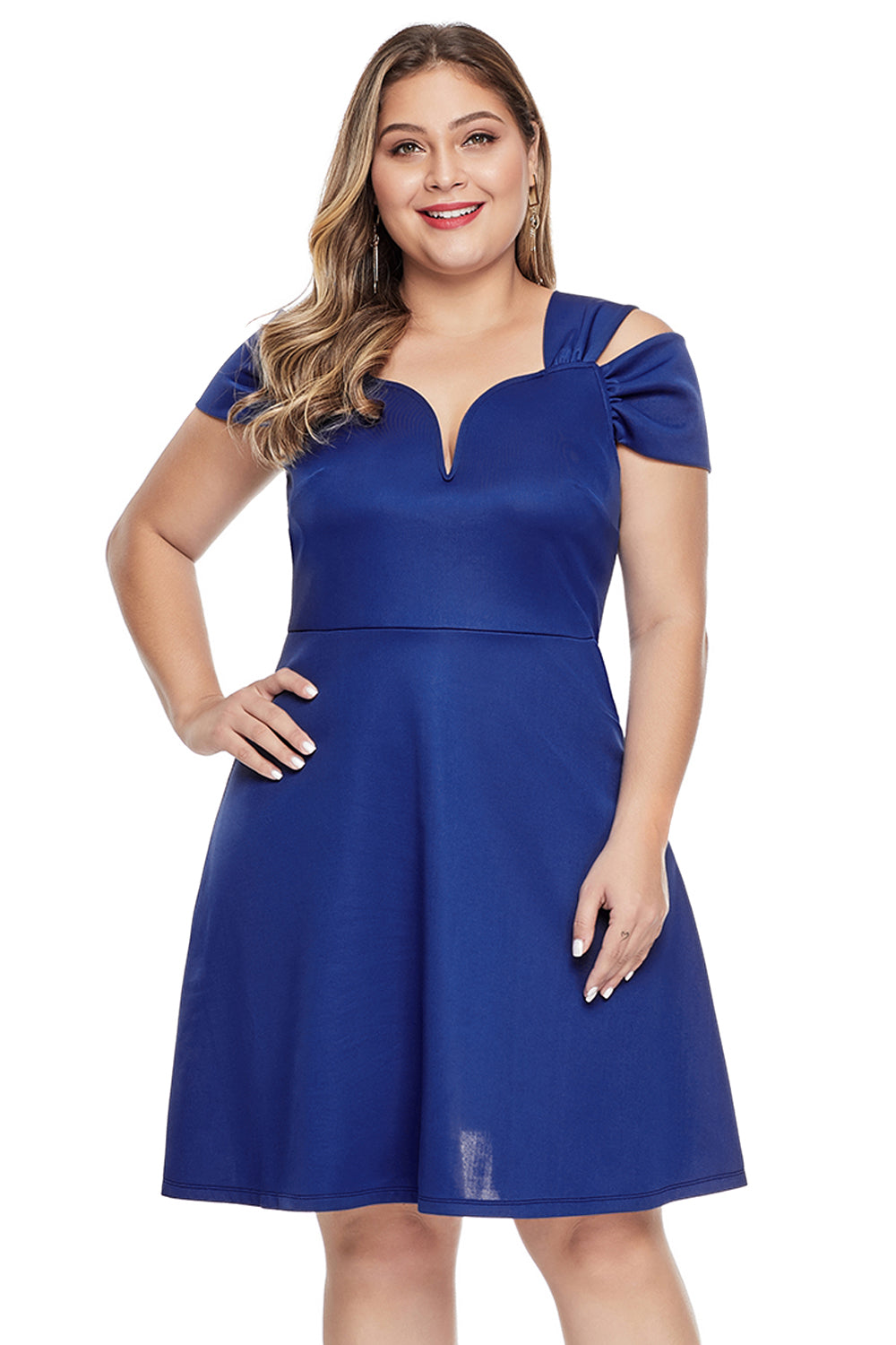 Blue Plus Size Flare Dress - Aoka Styles Australia