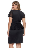 Black Plus Size Lace Peplum Dress - Aoka Styles Australia