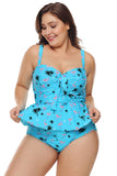 Sky Blue Plus Size Ruffled Tankini with Floral Panty - Aoka Styles Australia