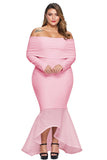 Pink Overlay Off Shoulder Fishtail Plus Size Maxi Dress - Aoka Styles Australia