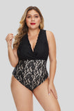 Black Plus Size Deep V Neck Floral Lace Lined Bodysuit - Aoka Styles Australia