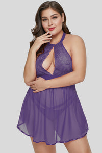 Purple Plus Size Sheer Fantasy Babydoll Set - Aoka Styles Australia