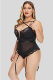 Criss Cross Detail Hollow-out Back Plus Size Teddy Lingerie - Aoka Styles Australia