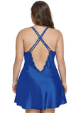 Blue Plus Size Satin and Lace Chemise Set - Aoka Styles Australia