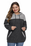 Black Color Block Pullover Plus Size Hoodie with Pocket - Aoka Styles Australia