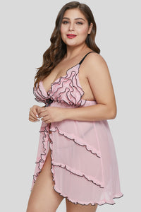 Plus Size Pink Ruffled Mesh Babydoll - Aoka Styles Australia