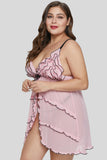 Plus Size Pink Ruffled Mesh Babydoll - Aoka Styles Australia