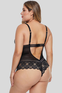 Black Plus Size Deep V Crossbody Bodysuit - Aoka Styles Australia