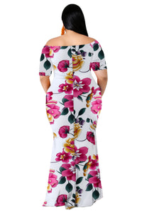 White California Poppy Mermaid Plus Size Dress - Aoka Styles Australia