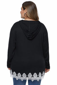 Black Plus Size Supersoft Hoodie Sweatshirt With Lace Trim - Aoka Styles Australia