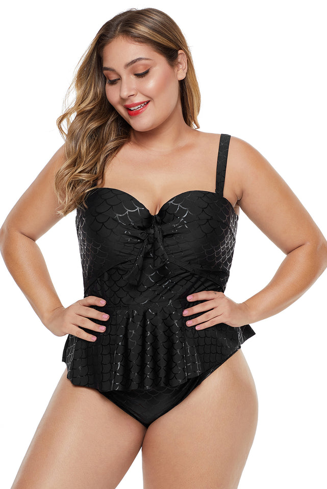 Black Plus Size Halter Neck Peplum Tankini - Aoka Styles Australia