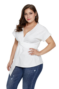 White Plus Size Twist Front Top - Aoka Styles Australia