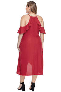 Red Off Shoulder Drop Sleeve Plus Size Dress - Aoka Styles Australia