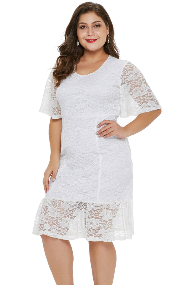 White Plus Size Lace Dress - Aoka Styles Australia