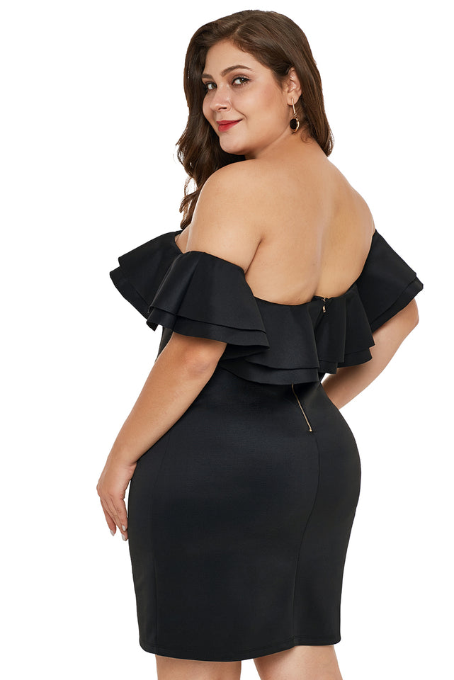 Black Layered Ruffle Off Shoulder Plus Size Dress - Aoka Styles Australia