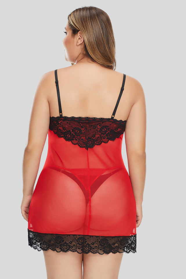 Red Lace Décor Plus Size Chemise Lingerie - Aoka Styles Australia