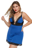 Blue Plus Size Lace Neckline Lingerie Dress with Thong - Aoka Styles Australia