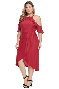 Red Off Shoulder Drop Sleeve Plus Size Dress - Aoka Styles Australia