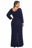 Blue Plus Size Long Sleeve Twist Detail Maxi Metallic Dress - Aoka Styles Australia