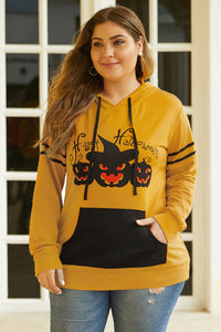 Pumpkin Long Sleeve Kangaroo Pocket Halloween Plus Size Hoodie - Aoka Styles Australia