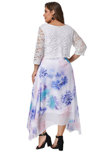 White Plus Size Floral Dress With Lace Overlay - Aoka Styles Australia