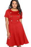 Red Button Front Fit and Flare Plus Size Dress - Aoka Styles Australia